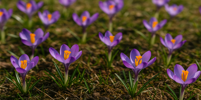 Der Frühling kommt: Krokusse und Schneeglöckchen im Garten