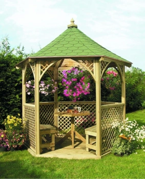 Gazebo 6-Winkel Vivaldi groß h315 fi270 mit schwarzen Schindeln