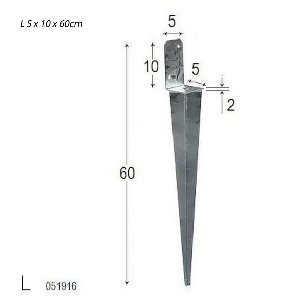 Pincho metálico para pérgolas 5x5x60 universal