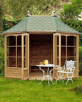 Summerhouse Harrogate Pavillon grand 4 fenêtres h310 270x370 avec bardeaux noirs