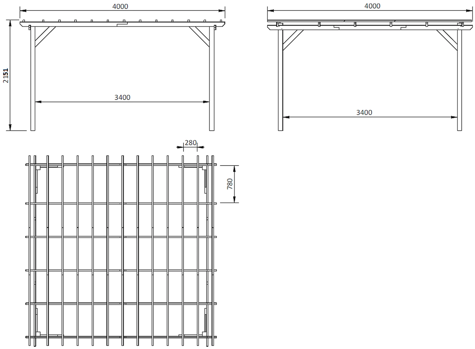 Henley pérgola 4x6m - viga 4m