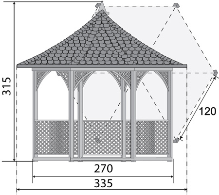 Vivaldi 6-angle gazebo medium h300 fi240 with red shingles