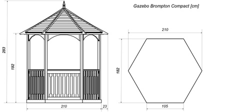 Gazebo Esagonale Brompton Grande (h295 x 270 x 234 cm)