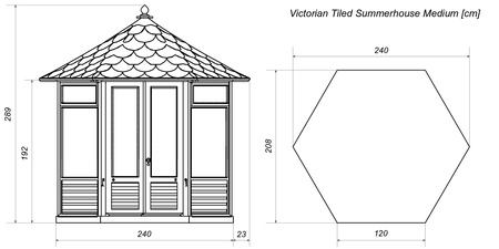 Casa de verano victoriana mediana 2 ventanas fi 235 3/4 cristal con tejas rojas