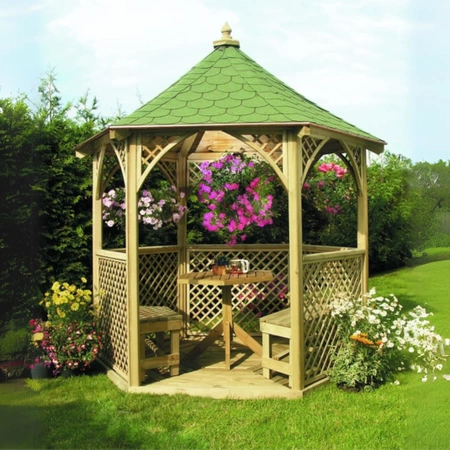 Gazebo 6-Winkel Vivaldi groß h315 fi270 mit grünen Schindeln