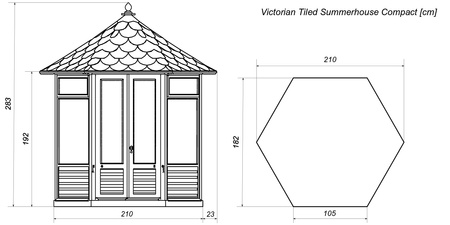 Casa de verano victoriana grande de 2 ventanas fi 265 3/4 de cristal con tejas negras