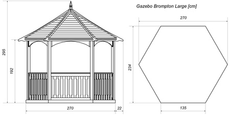 Gazebo Esagonale Brompton Grande (h295 x 270 x 234 cm)