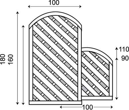 Valla V con arco encolado h160/180/160x100 marco 4,4x9