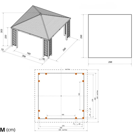 Gazebo Rimini con tetto bitumato (2,96m x 2,96m)