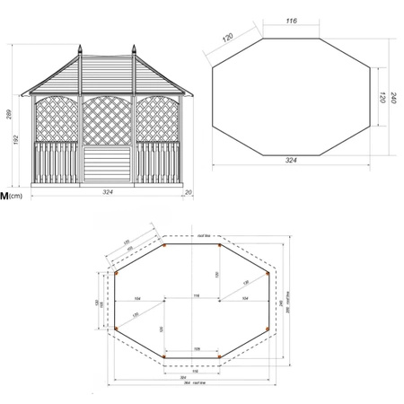 Gazebo Ottagonale Winchester Grande (h 310 x 365 x 270 cm)